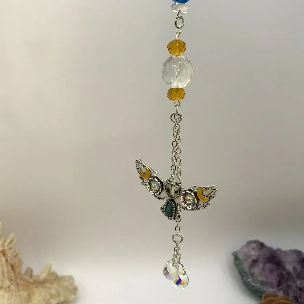 OWL Car Rearview Mirror Suncatcher Prism Charm Ornament Gift Handmade CC102